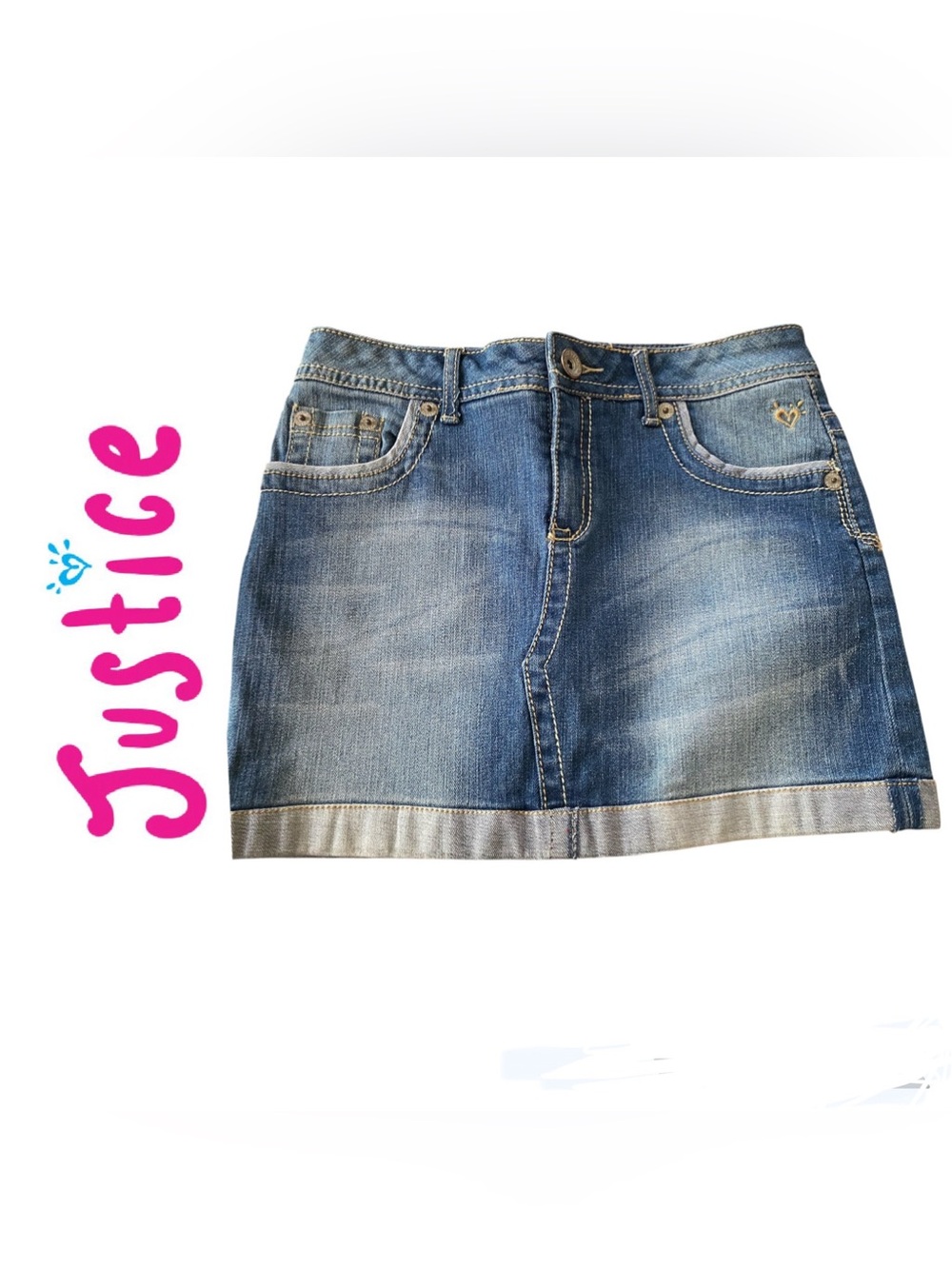Justice Blue Denim Mini Skirt with Decorative Back Stitching sewn in shorts